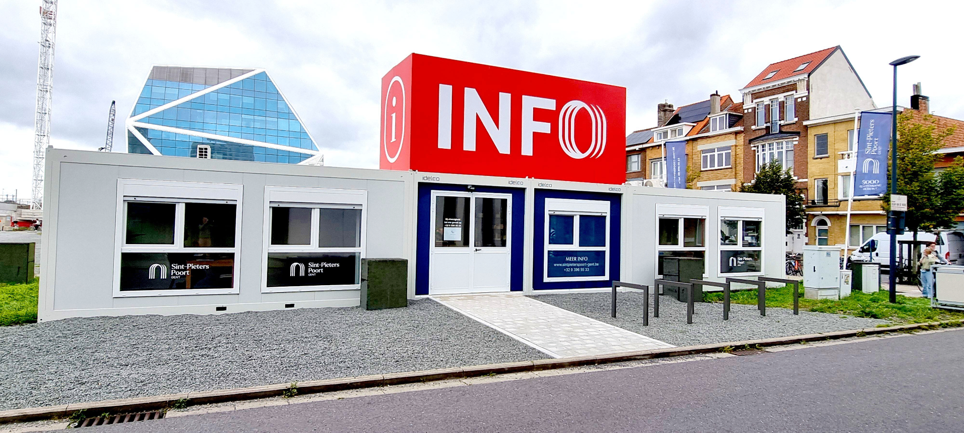 Modulair verkoopskantoor voor immokantoor in Gent — realisatie met modulaire units van Idelco